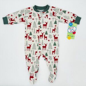 NWT Sara’s Prints Baby Footed Pajama — Size 6M, Deer & Trees